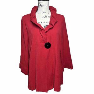 Moonlight Y&S Fashion Red Artsy Top Size Large Lagenlook Wire Collar Crape Shirt